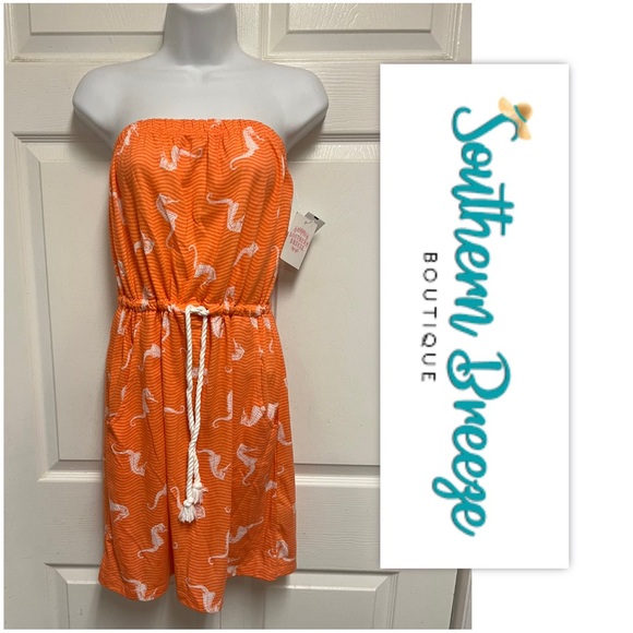 Southern Breeze Tangerine Seahorse Strapless Mini Dress - Picture 1 of 9